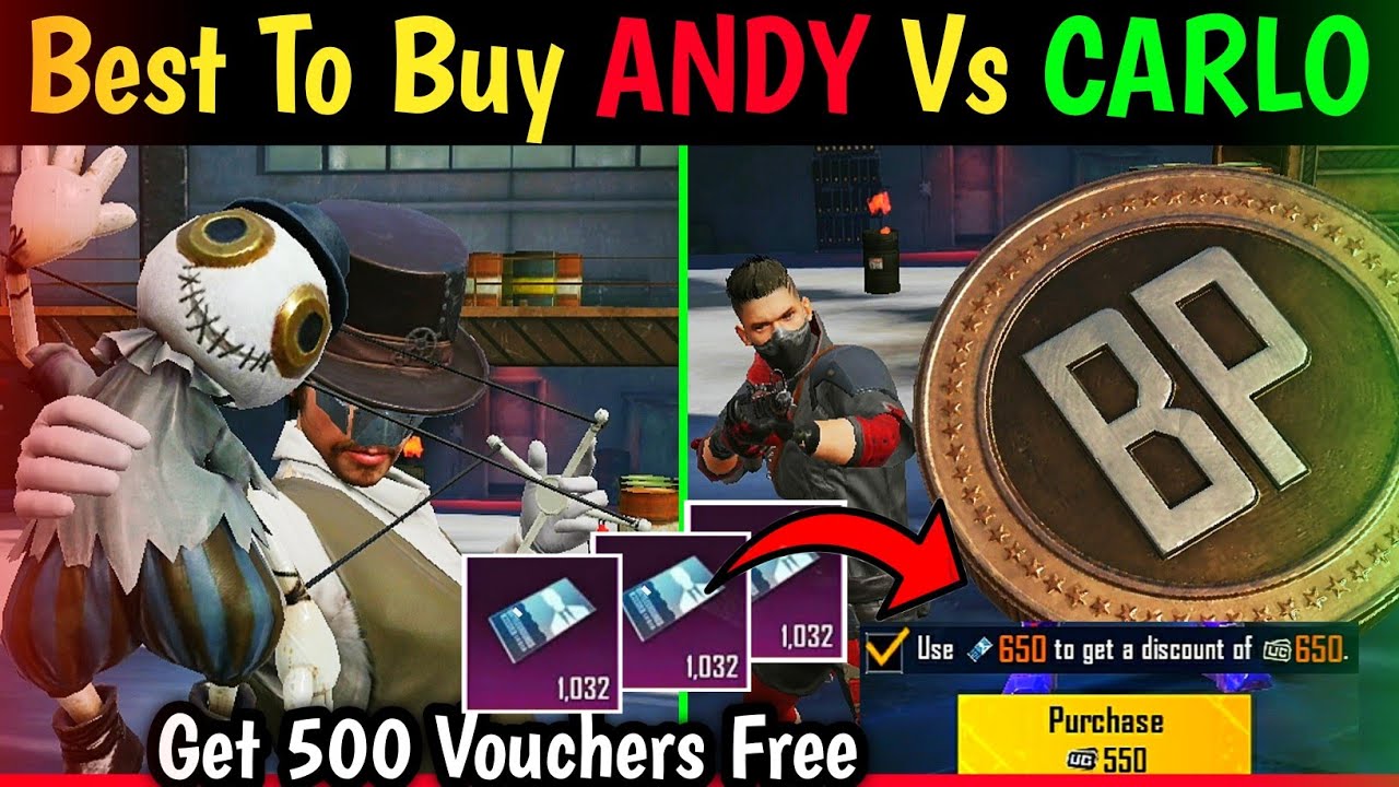 COMPARISON 🔥 ANDY Vs CARLO |FREE 500 CHARACTER VOUCHERS IN BGMI | Best Character To Purchase in Bgmi