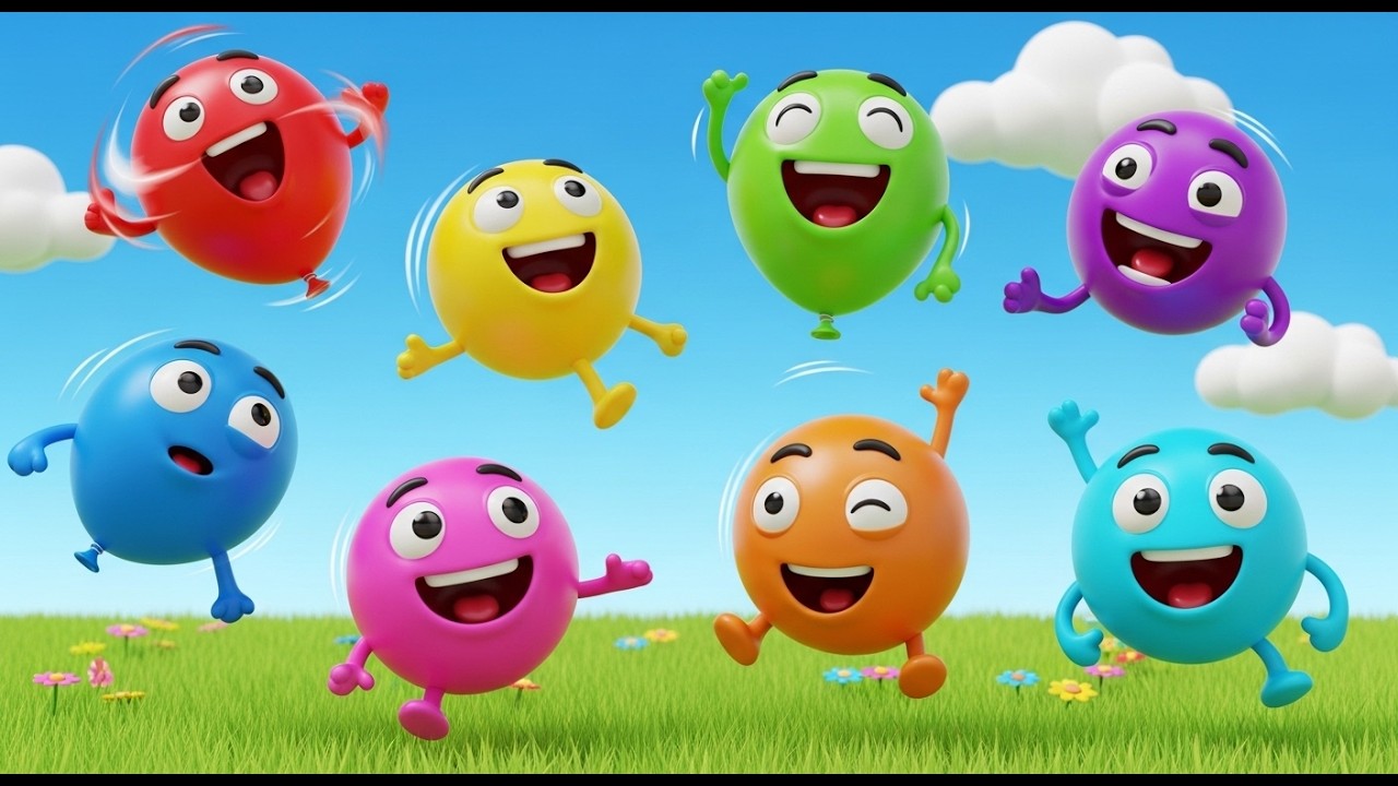 Oito Pequenos Balões de Brinquedo Quicam | Canção de Cores e Movimento para Crianças