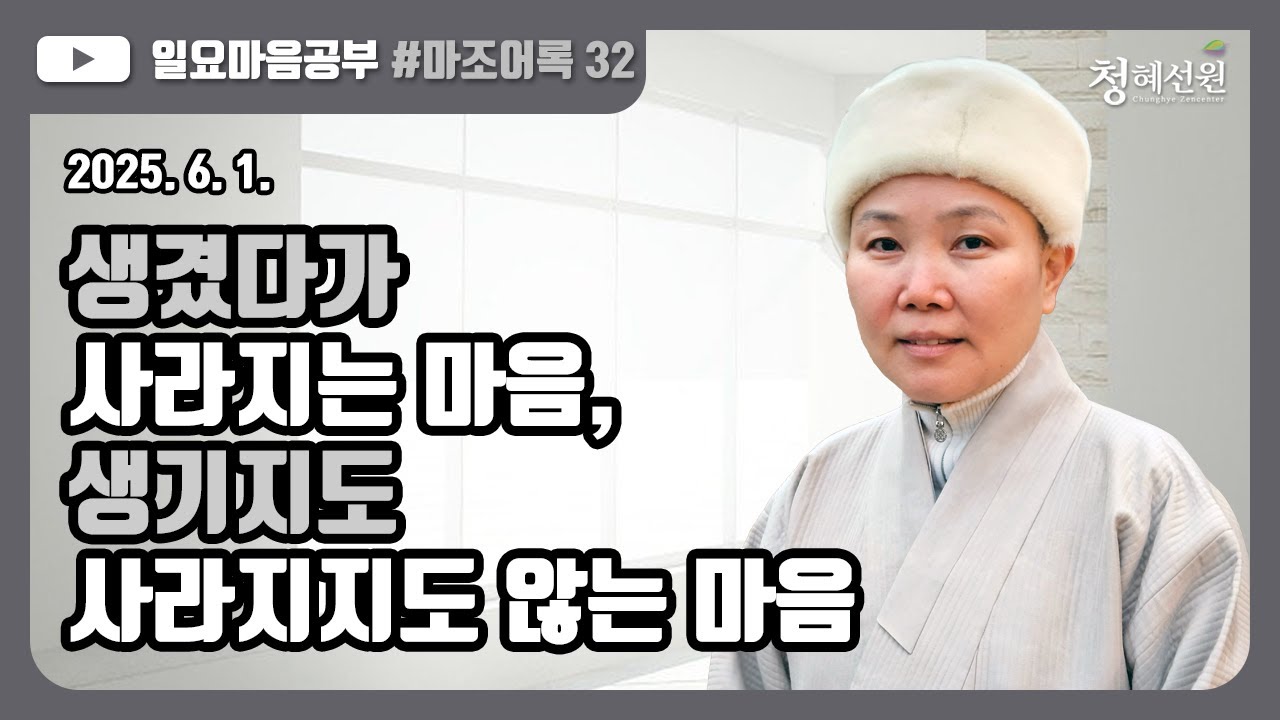 2025.06.01. [청혜선원] 일요공부ㅣ마조어록  제32회  24. 무엇도 취하지 않음: 