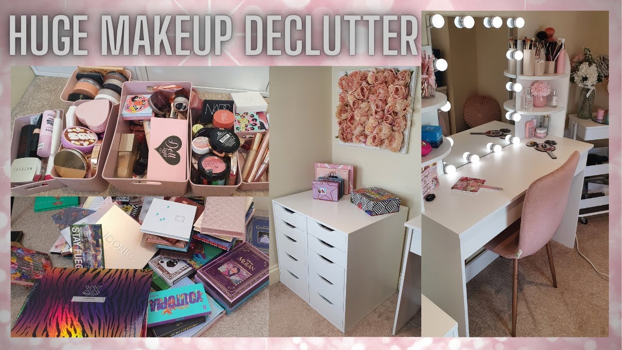 HUGE MAKEUP COLLECTION DECLUTTER! ORGANISING MY MAKEUP 2022 | Clare Walch