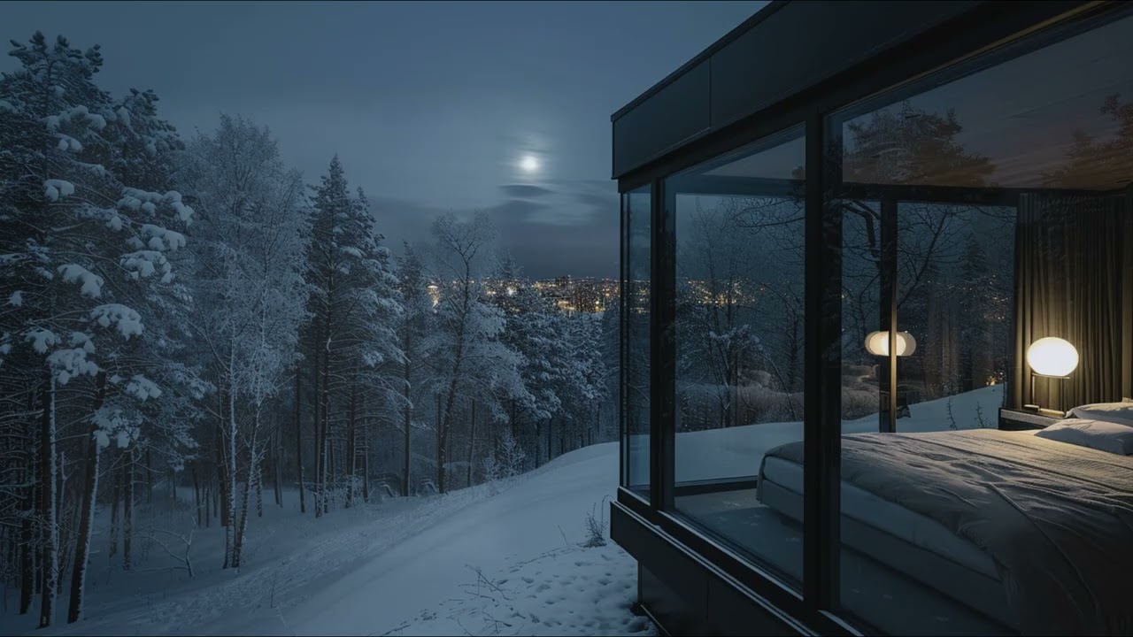 Modern Luxury Glass Bedroom ❄️🌙 | Snowy Forest Night & Silent Calm (2 Hours)