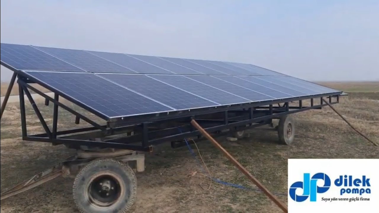 Traktör römorkörüne bağlı, seyyar güneş enerjisi panel sistemiyle dalgıç pompa çalıştırma