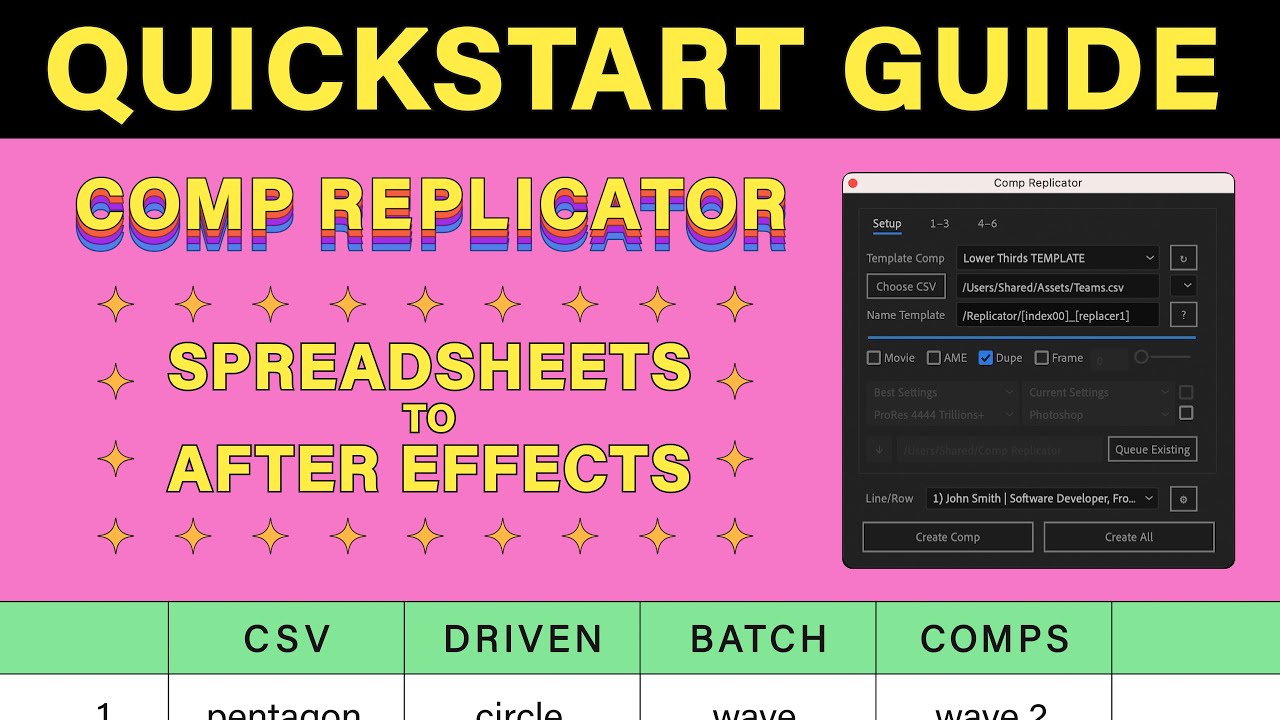 Comp Replicator: CSV Driven Batch Comps - Quickstart Guide Tutorial -  Spreadsheets to After Effects