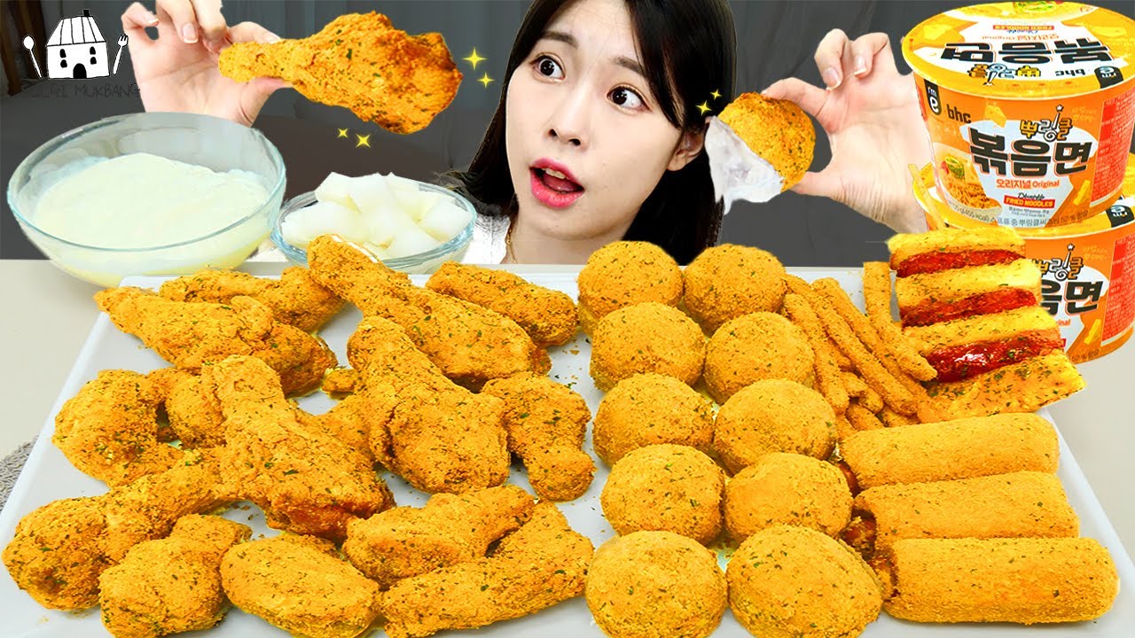 ASMR MUKBANG | BBURINKLE Party (жареная лапша, курица, сырный шарик, хот-дог)