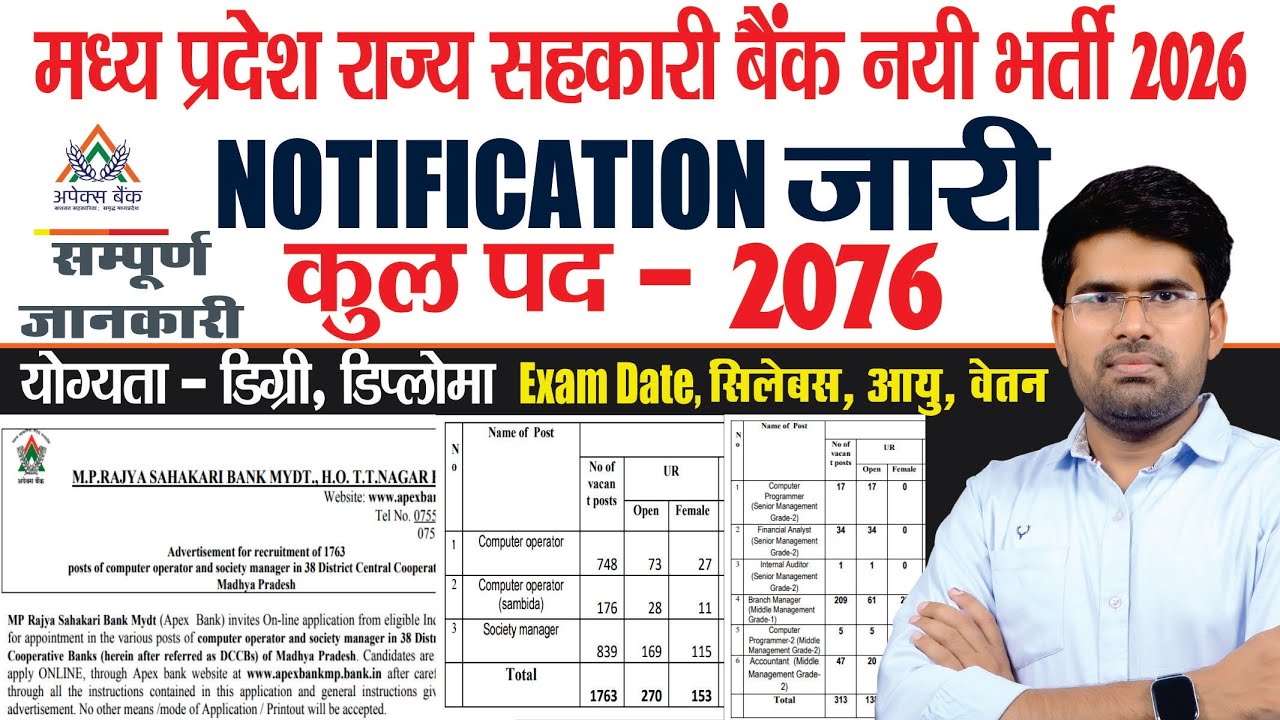 मध्य प्रदेश राज्य सहकारी बैंक भर्ती 2026 नोटिफिकेशन जारी | MP Apex Bank Notification Out 2026