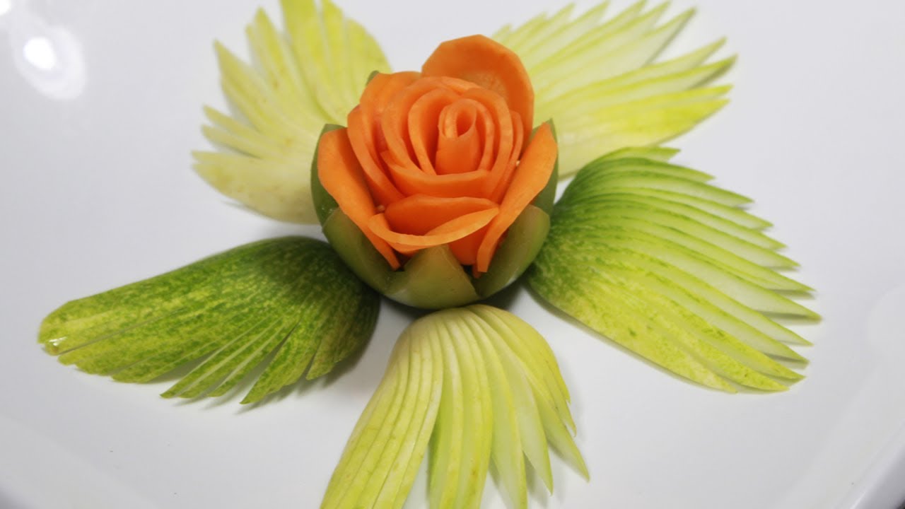 The Beauty Of Rose Carving Garnish With Carrot & Cucumber | By Chansok Fruit Art