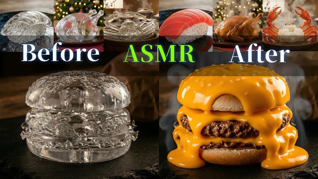 【ASMR】イヤホン推奨 ガラスの食材が料理に変わる音・総集編 (Sushi, Steak, Sweets)