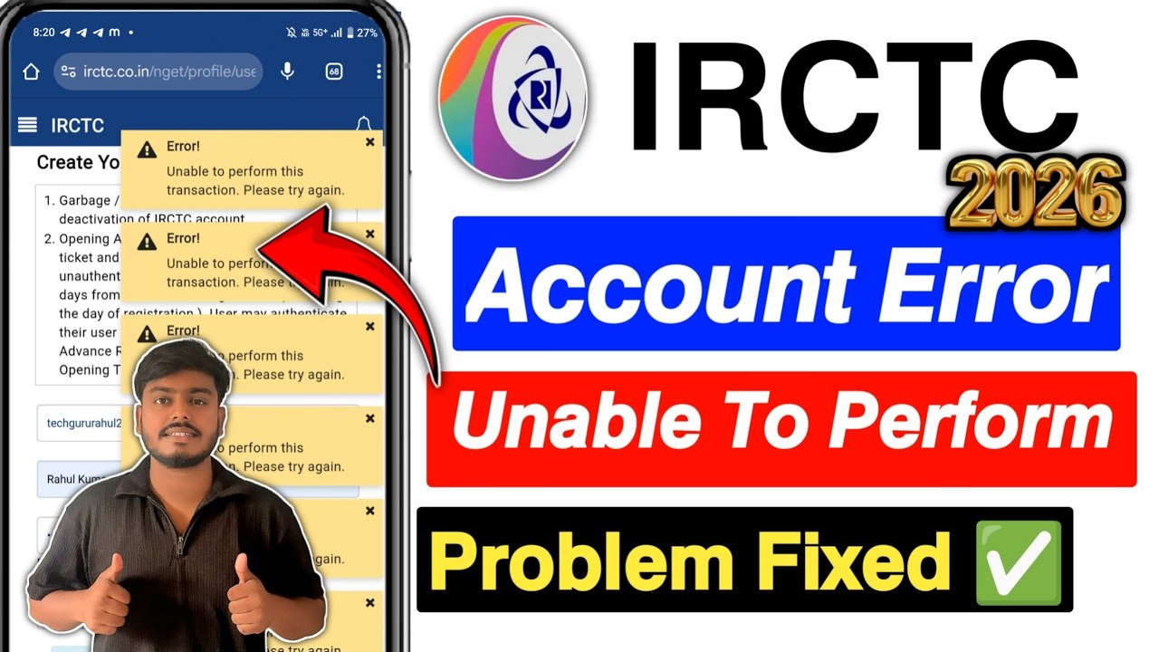IRCTC Account Create Error Unable To Perform This Transaction Please Try Again | IRCTC Error issues