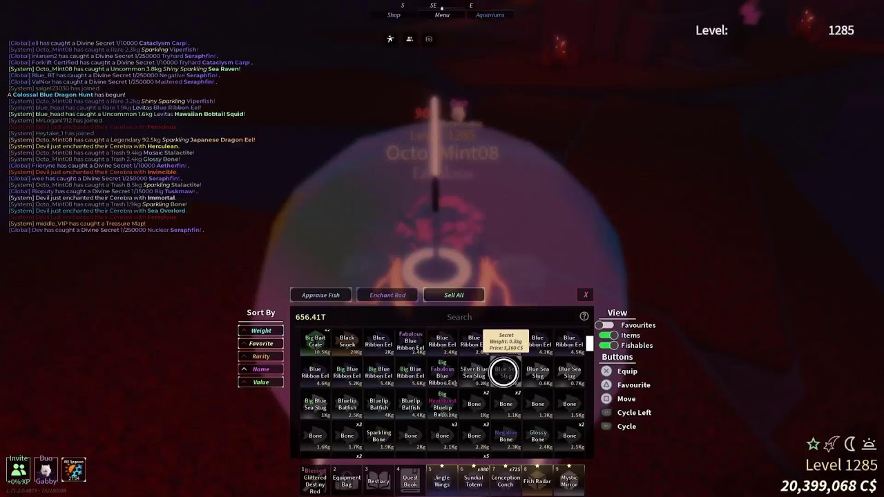 Fisch: Day 55 Grinding for Rare Rods & Compete the Bestiary + Valentine update  And Scoria Reach