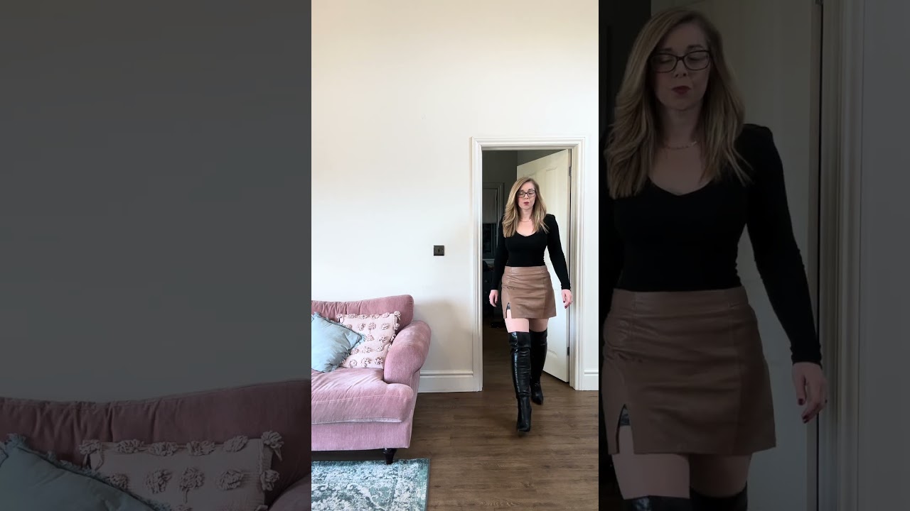 Leather Thigh High Boots and Leather Skirt Outfit #ootd #boots #outfitideas #highheels #leather