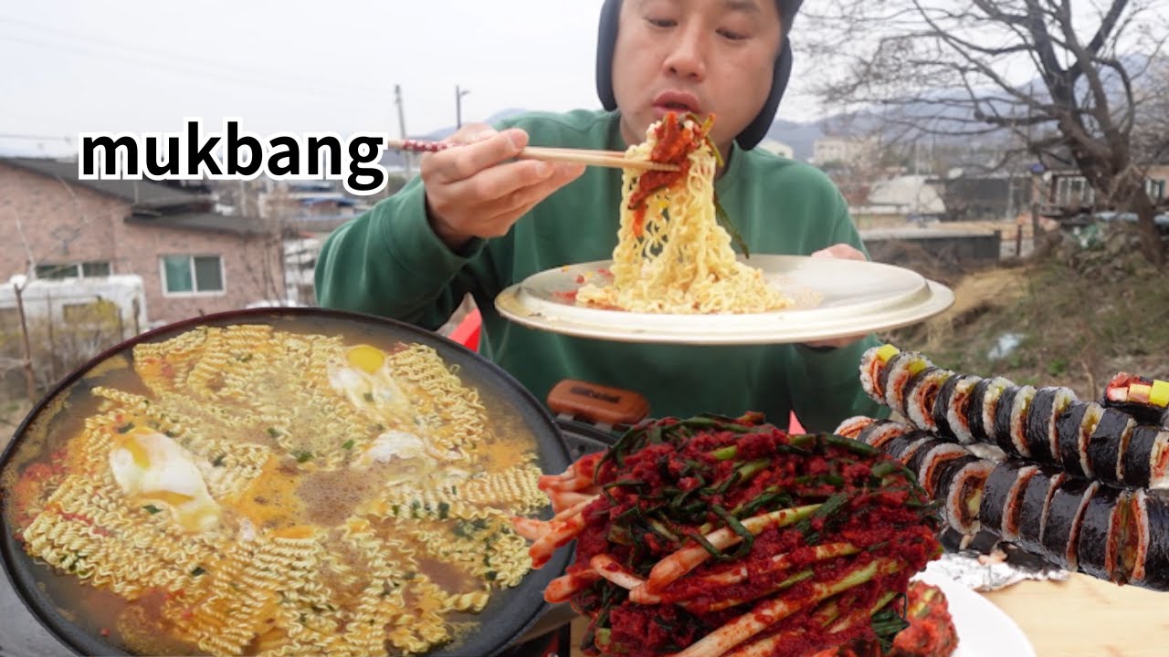 김밥에올린 파김치!!!라면먹방(Ramen mukbang)1080p60