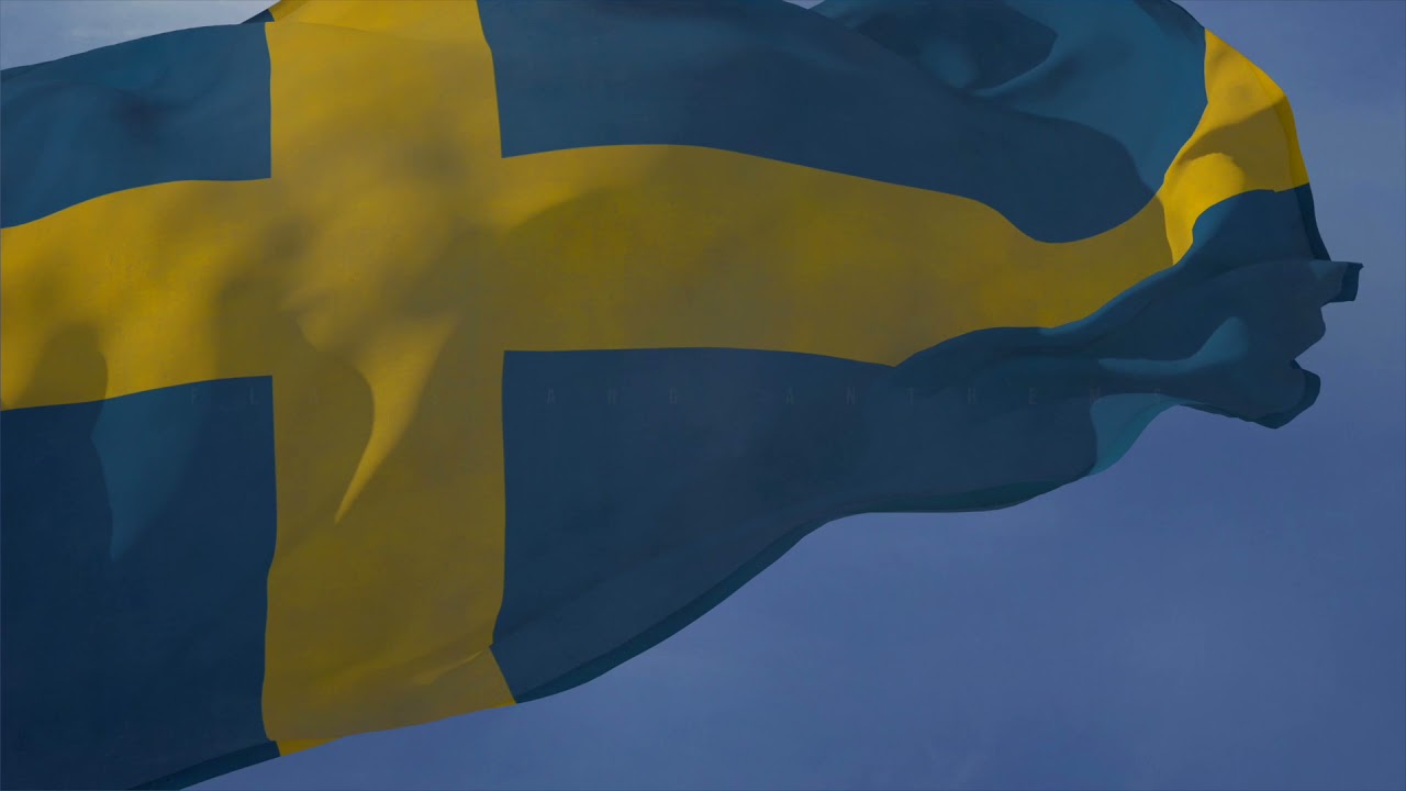 Waving flag and National Anthem of Sweden (Du gamla, du fria)