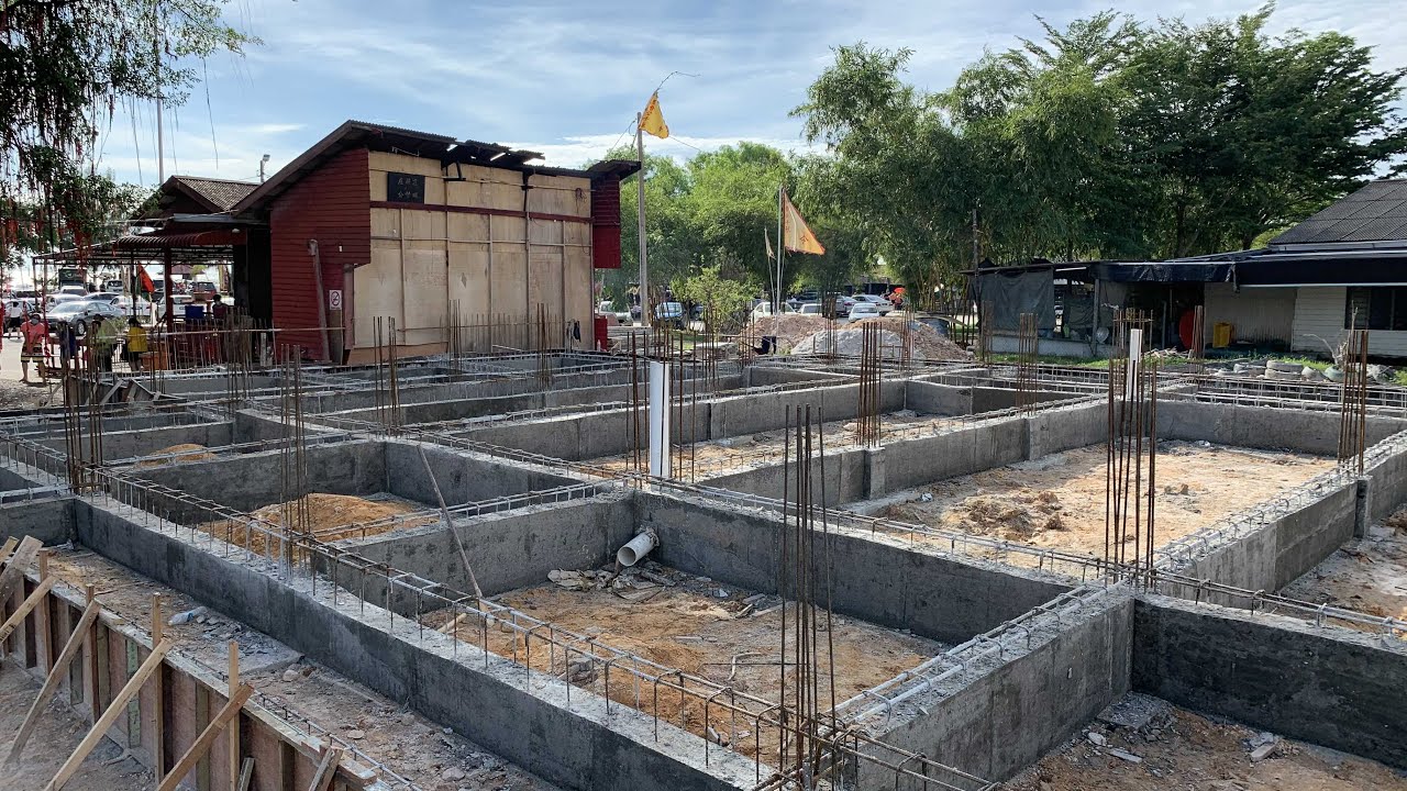 Concrete Ground Plinth BEAM Construction Process Steel Rebar Reinforcement Placement Timber Formwork