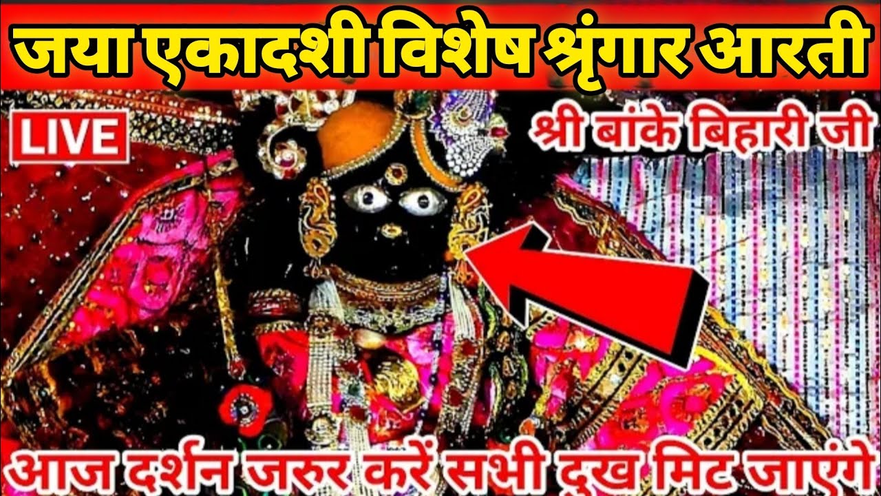 जया एकादशी के पावन दिन😍 बांके बिहारी जी के महलों से आज के 🥺पावन श्रृंगार कालीन आरती सीधा महलों से 