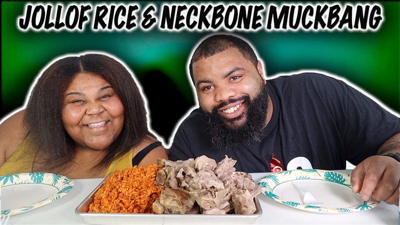 PORK NECKBONES & JOLLOF RICE| AFRICAN FOOD MUKBANG| PRGANG|  soul food mukbang