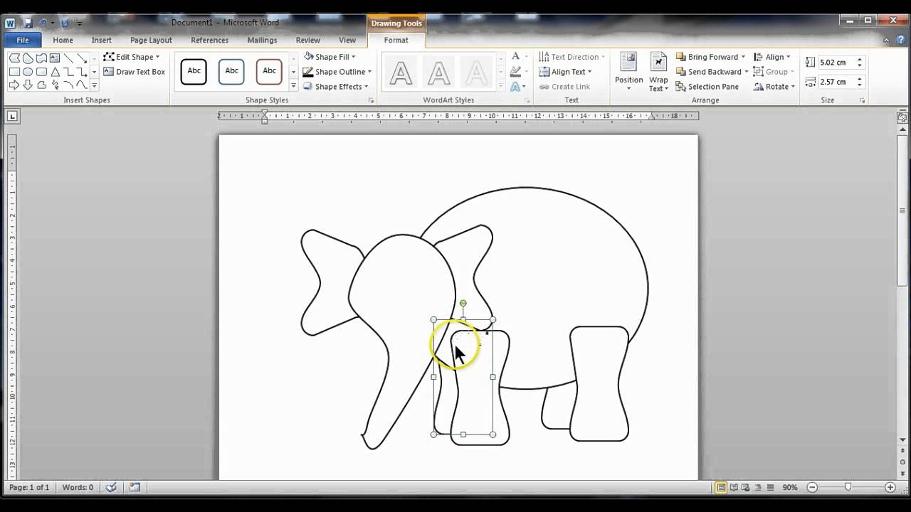 Draw an elephant in Microsoft Word 2010