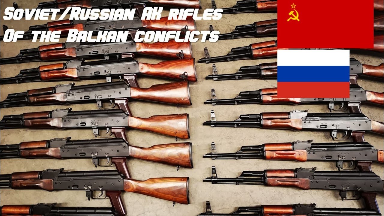 Советские / российские автоматы Калашникова АКМ, АКС74, АКС74У, АКС47 времен Балканских конфликтов.