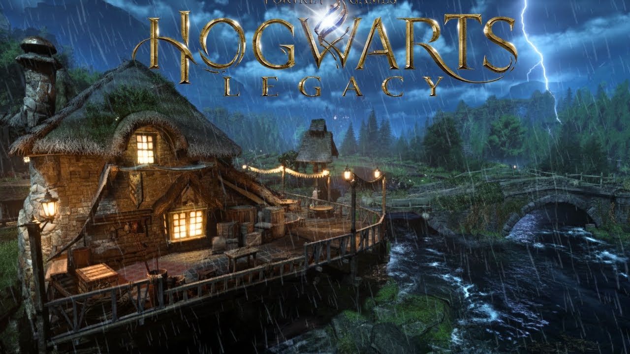 Stormy Night in Hogsmeade & All Hamlets (4K Cozy Rain & Thunder - Cinematic Tour)