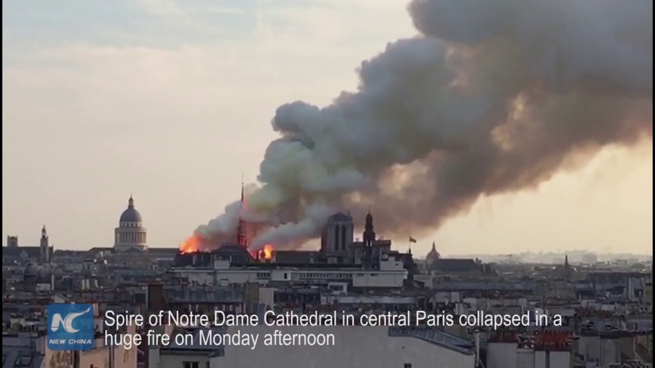 Spire of Notre Dame Cathedral in Paris collapses in huge fire