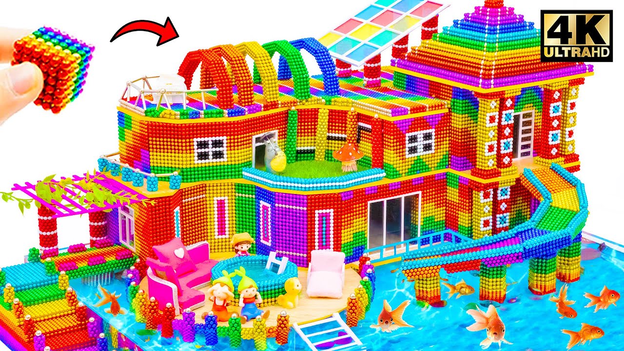 DIY - How To Build Amazing Water Park Villa With Super Fun Slide From Magnetic Balls (Satisfying)