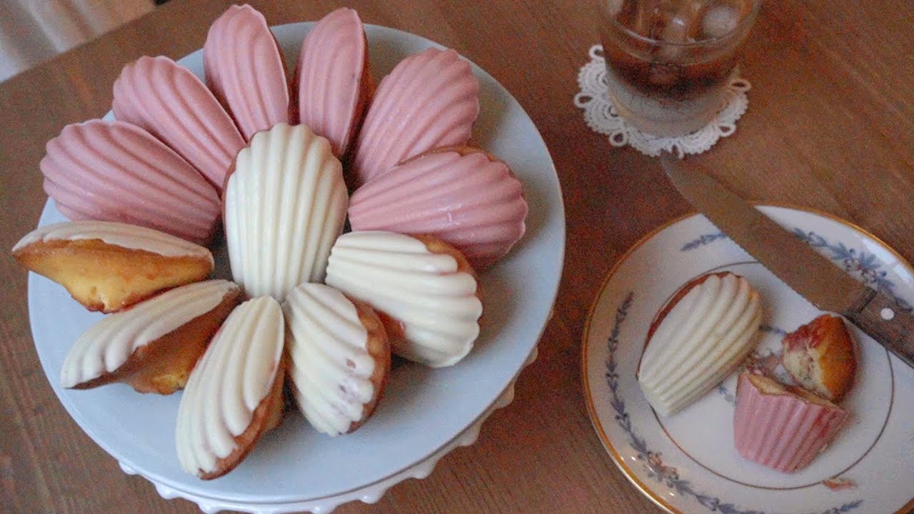 딸기 연유마들렌 만들기 Strawberry Condensed Milk Madeleine 딸기마들렌 레시피 딸기잼 만들기 마들렌 초코코팅 딸기 화이트 초코마들렌 딸기필링