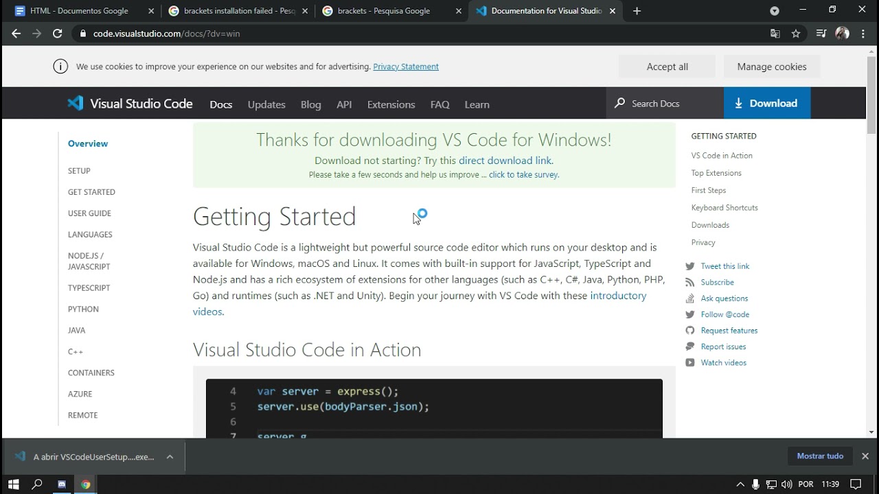 Tutorial de instalacao VS Code