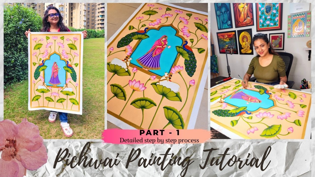 PICHWAI PAINTING TUTORIAL - PART 1 | Detailed Step by Step tutorial | peacock Pichwai Painting
