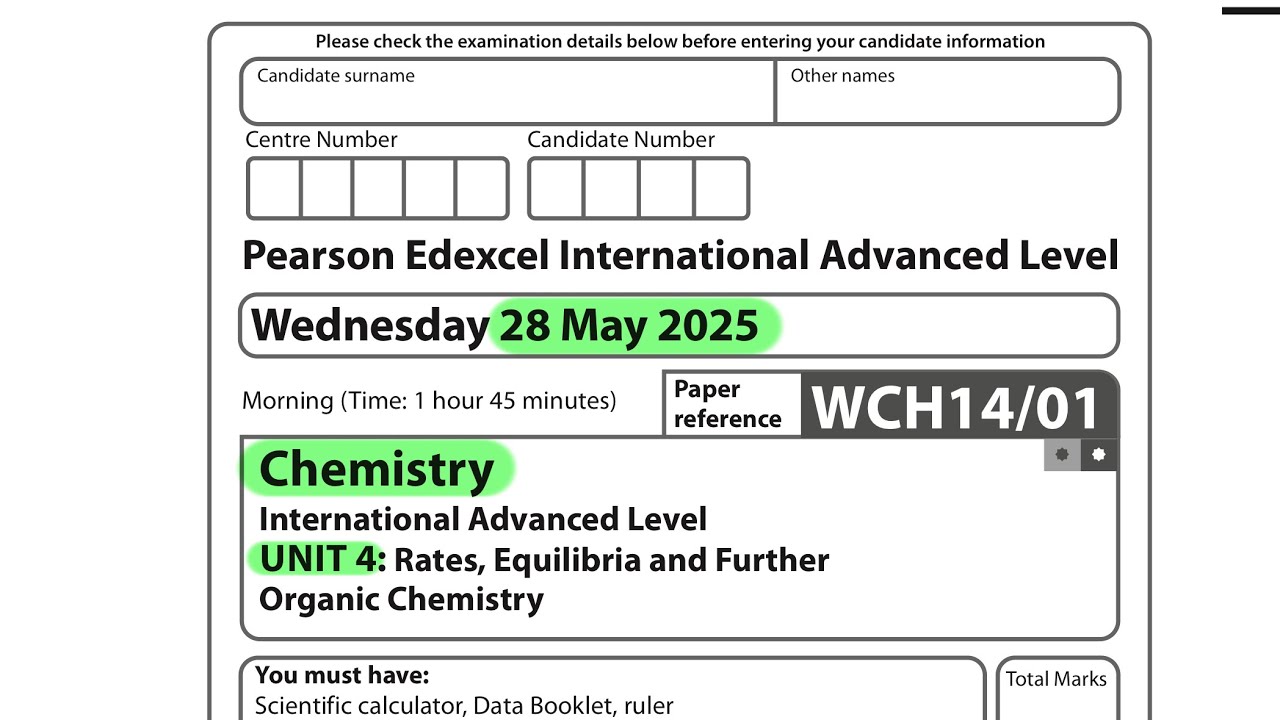 A level | Chemistry | Unit 4 | May 2025 |