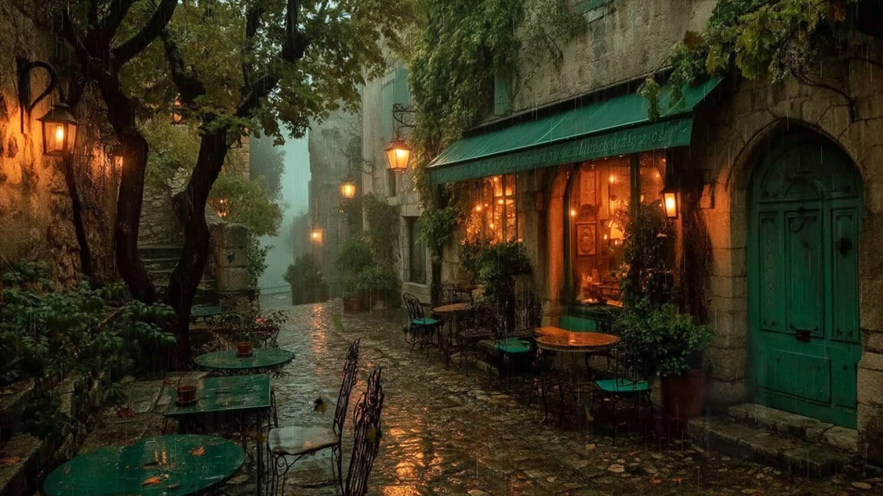 Rainy Ivy Café Alley | Dark Academia Study Ambience (3 Hours)