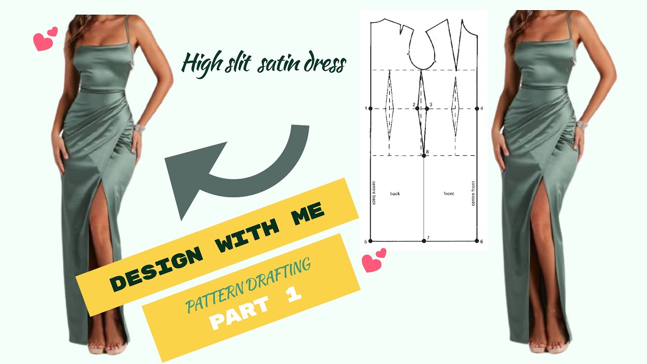 High slit satin dress |PATTERN DRAFTING| PART 1| #satindress #highslitdress #promdress