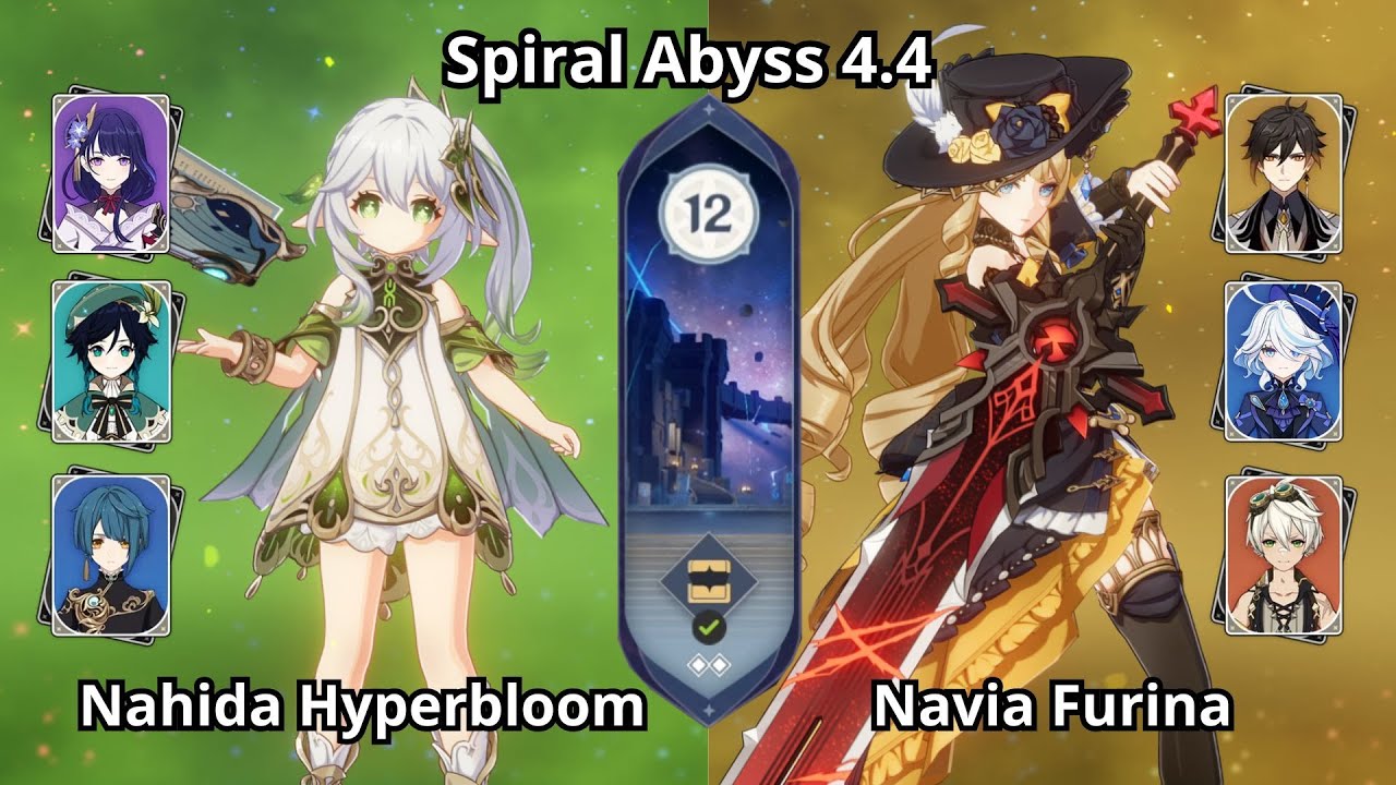 C0 Nahida Hyperbloom & C0 Navia Furina - Spiral Abyss 4.4 Floor 12 Genshin Impact