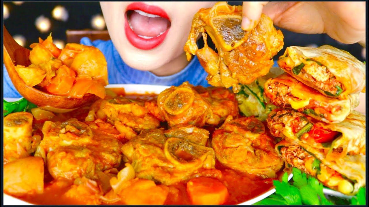 ASMR BONE MARROW STEW OSSO BUCO, TANDOORI CHICKEN ROTI ROLLS, SATE CHICKEN ROLL, SOUP EATING SOUNDS