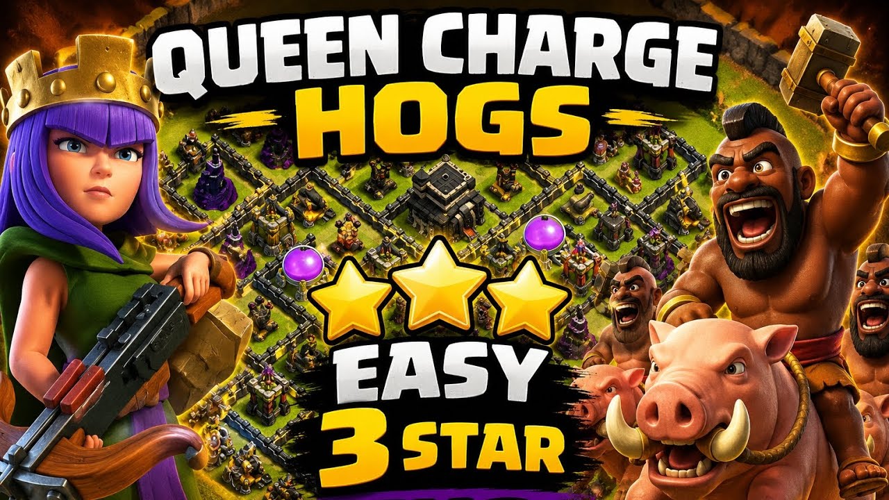 How to 3 Star Any TH9 Base with Queen Charge Hogs! 🔥
