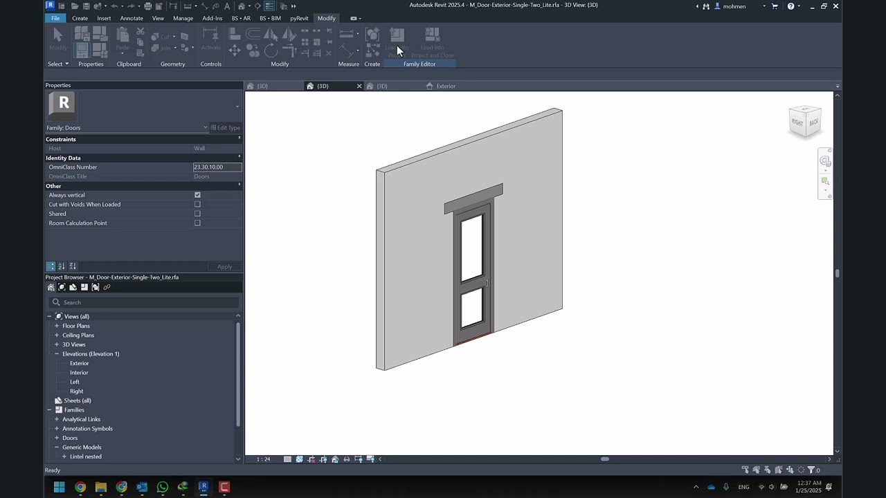 Opening Lintel In Revit by family editting