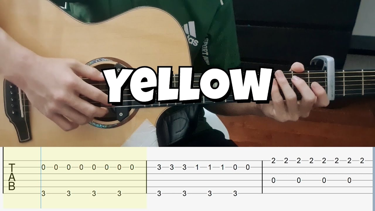 Yellow SIMPLE and EASY Fingerstyle Lesson Guitar Tabs for BEGINNERS By Cold Play