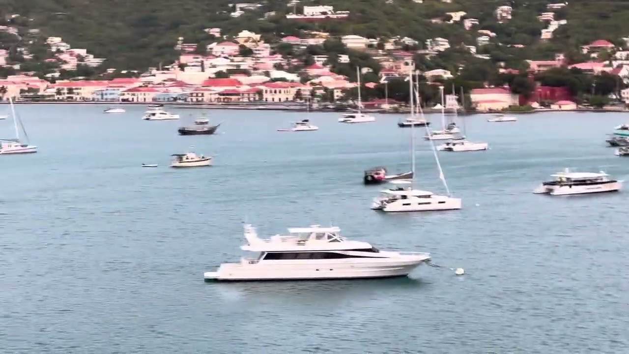 Grand princess balcony view from sea to St. Thomas US Virgin Islands docking