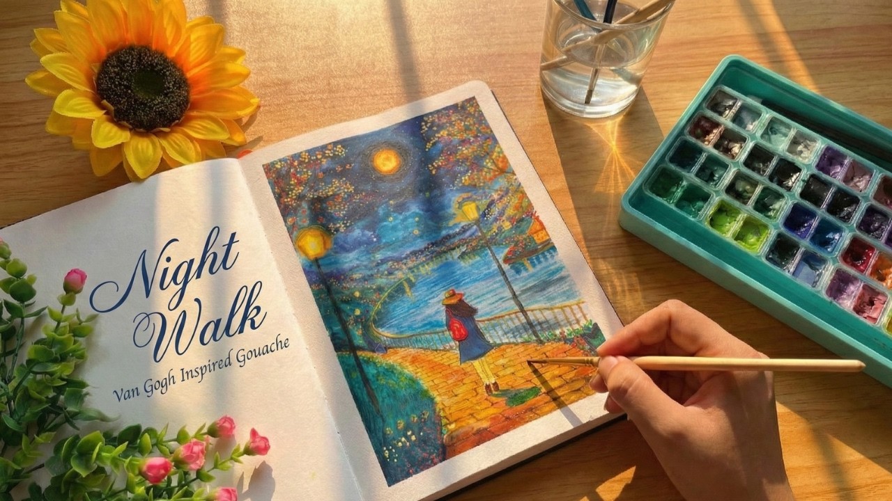 Cozy Gouache Painting | Night Walk | Paint with me | Unboxing Jupai Acrylic Markers