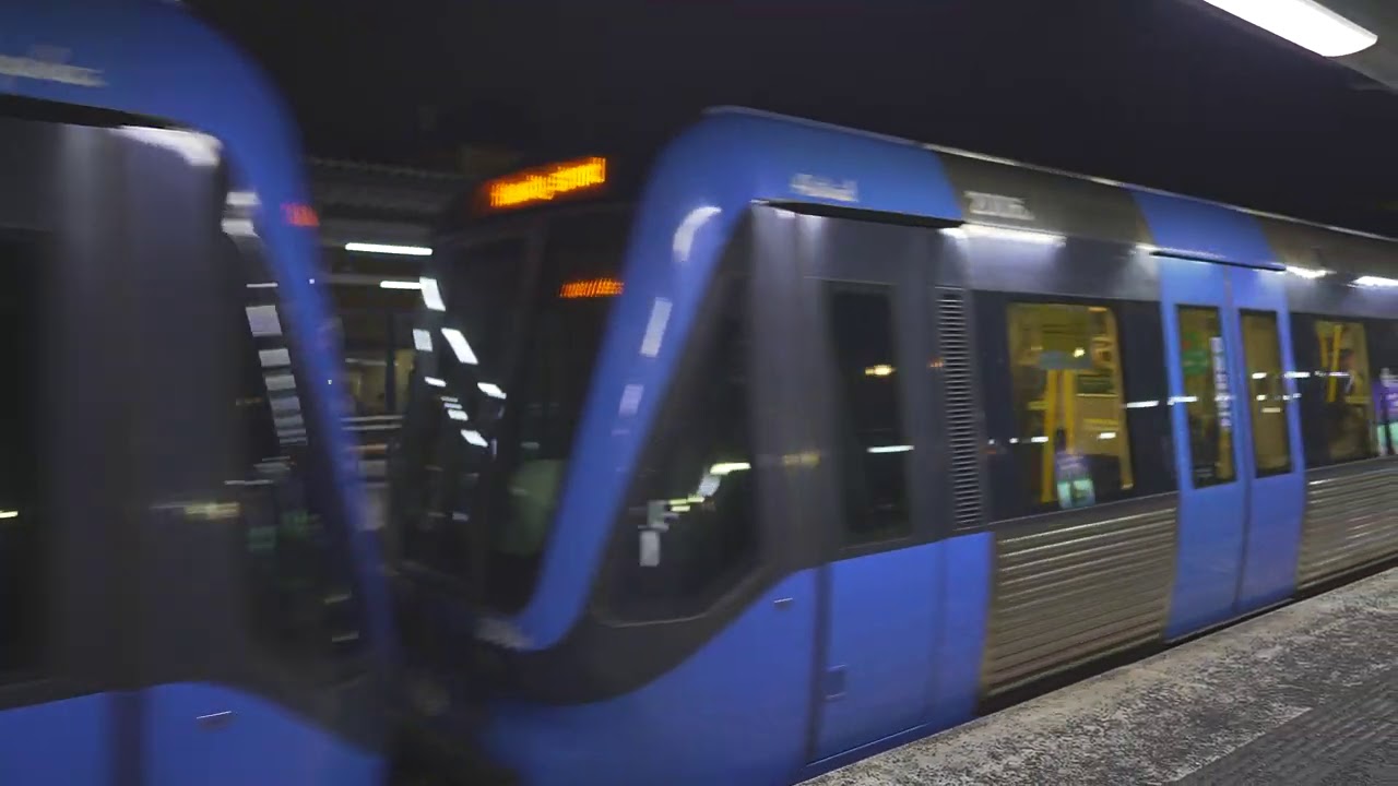 Sweden, Stockholm, subway night ride from Skärmarbrink to Gullmarsplan