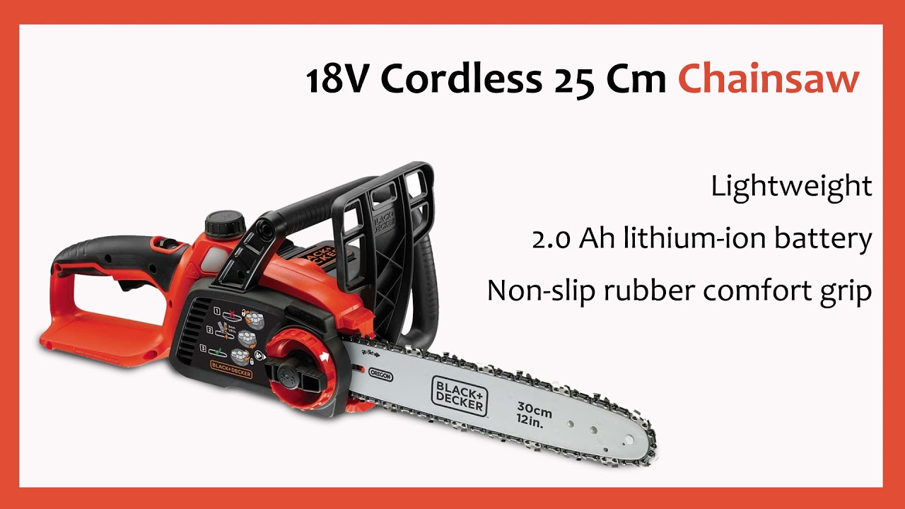 BLACK+DECKER 18V Cordless 25 Cm Chainsaw With 2.0Ah Lithium Ion Battery