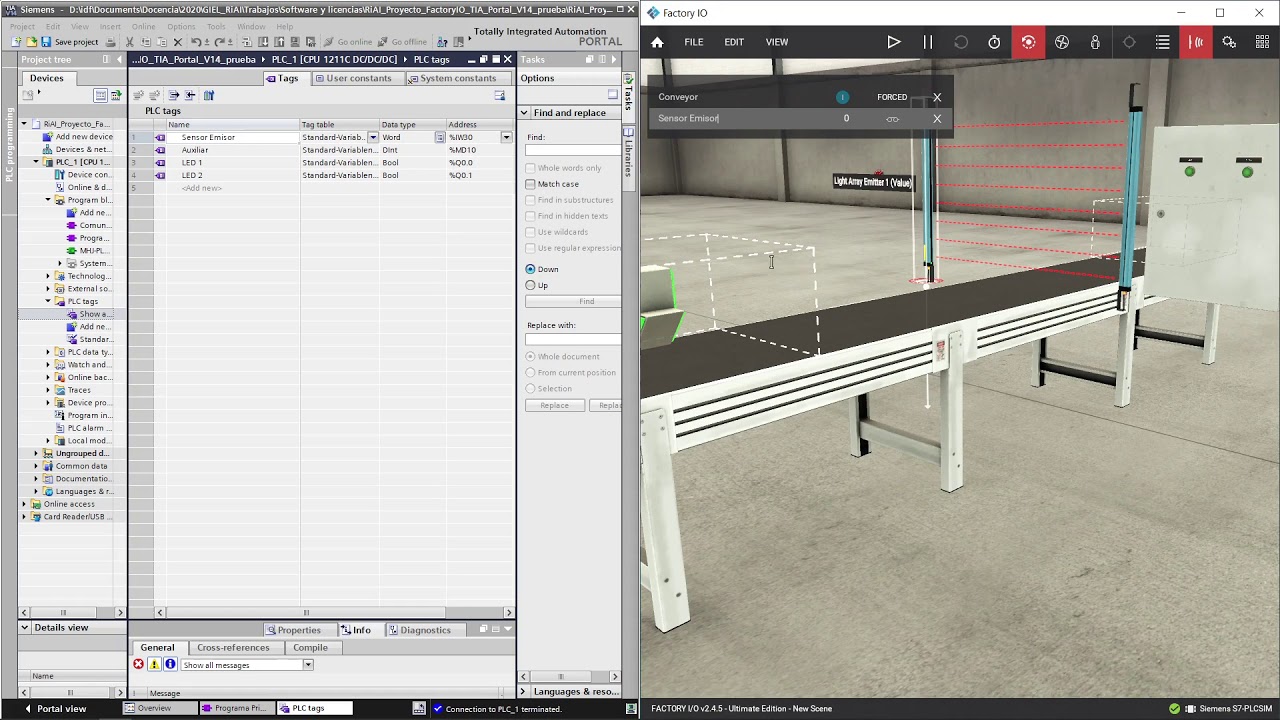 TIA Portal - Factory IO. Uso del Objeto Light Array Emitter |  | UPV