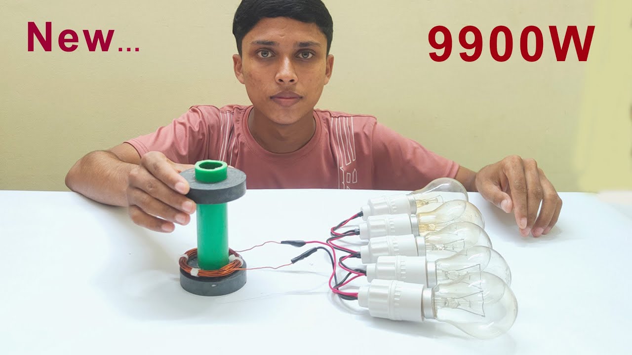 Free electricity energy 9900W 220v magnetic generator with copper wire light bulb at home