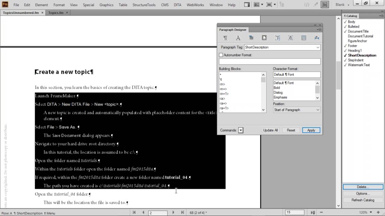 FrameMaker 2015: Configure Numbering