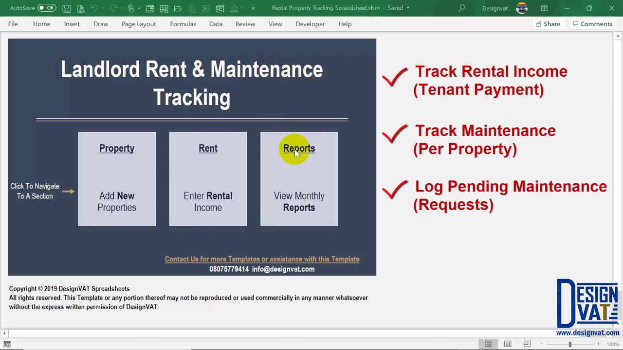 Landlord Rent & Maintenance Tracking Spreadsheet [Rental Property Software] - Part 1