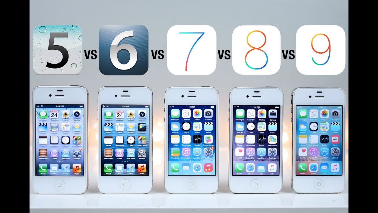 iOS 5 vs iOS 6 vs iOS 7 vs iOS 8 vs iOS 9 on iPhone 4S Speed Test