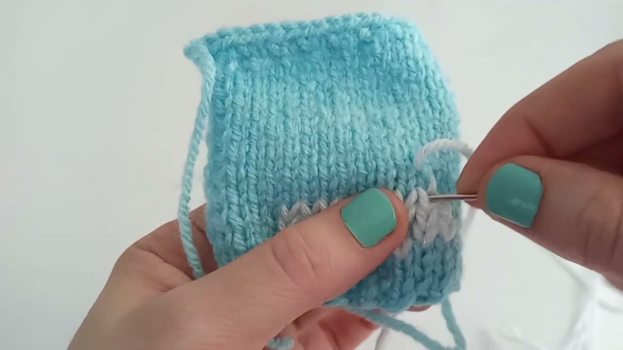 Düz örgü üzerine tavşan işleme yapımı, embroidery on knitting, duplicate stitch