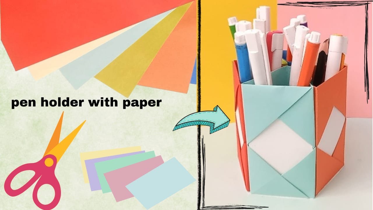 Простая подставка для ручек из бумаги своими руками ✂️ | Красочный настольный органайзер из бумаг...