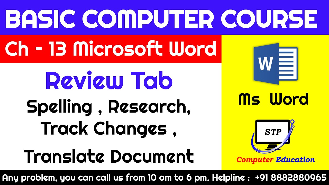 Ms word Chapter - 13 Review Tab ,  Spelling & grammar , track Changes Complete Basic Computer Course