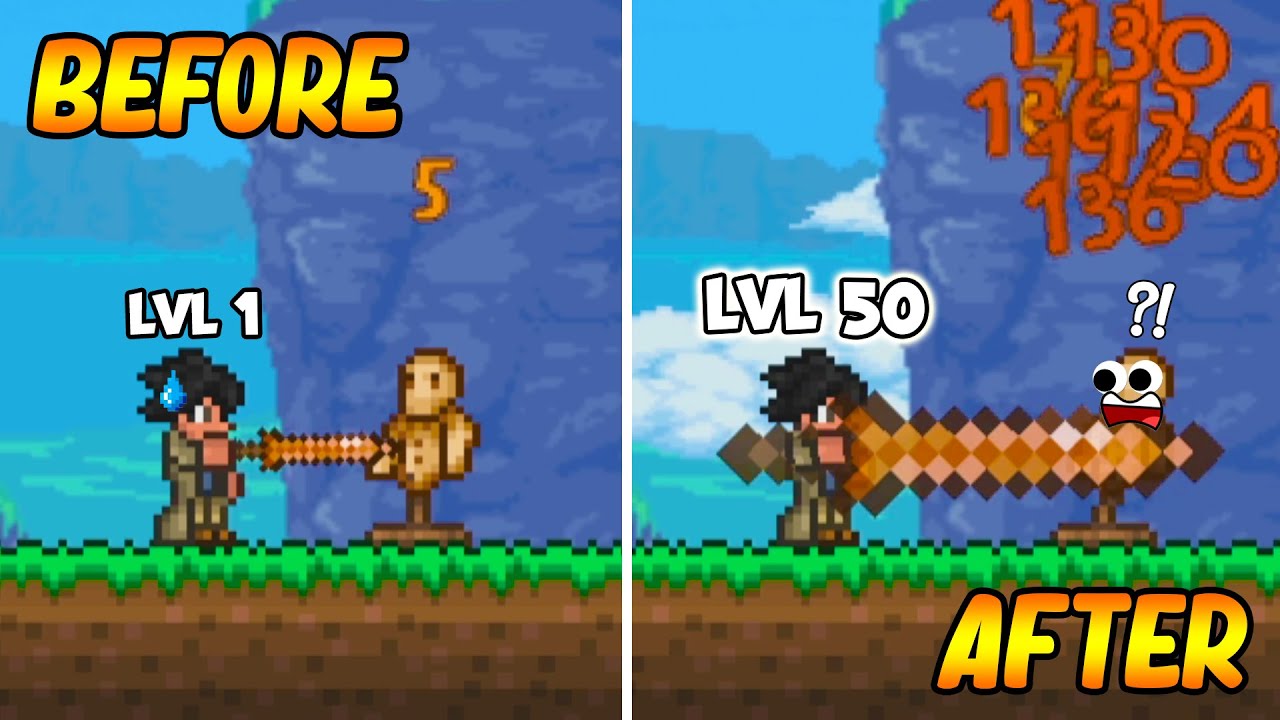 Terraria, But Damaging Enemies UPGRADE The Copper Shortsword…