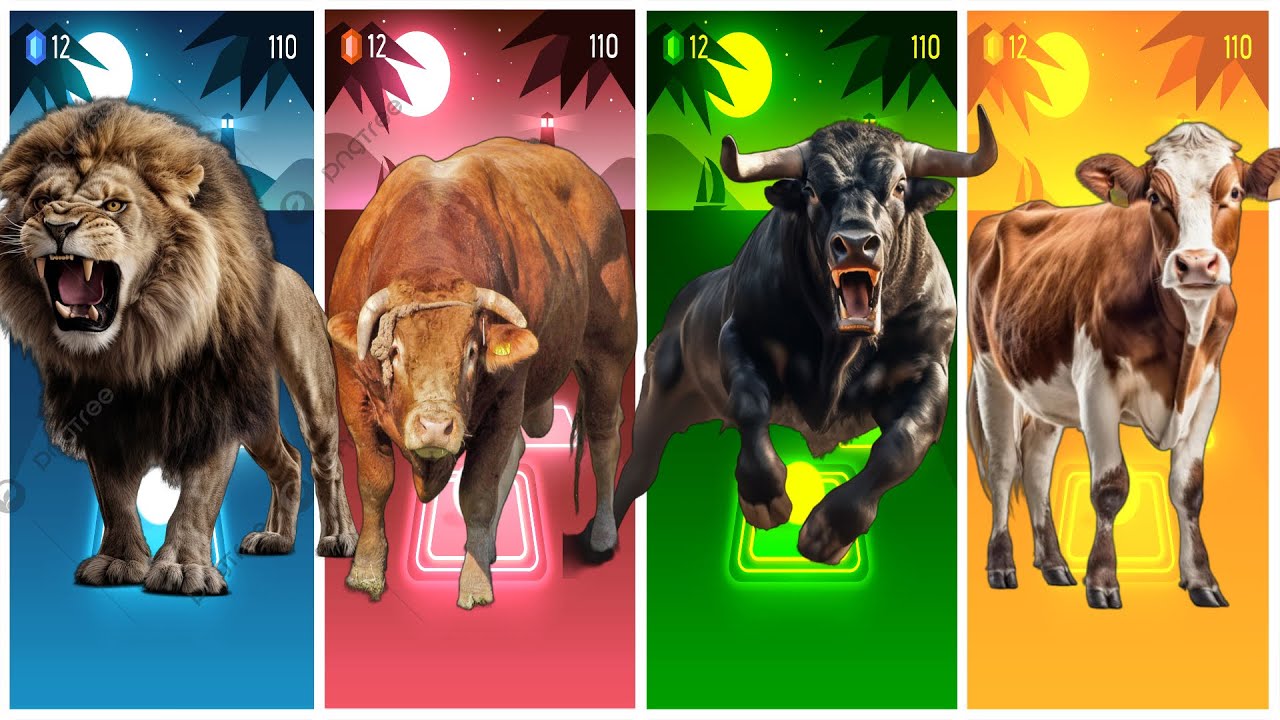 Funny Lion🦁🆚Funny Bull🐂🆚Funny Bull🐃🆚Funny Cow🐂🔴Tiles Hop EDM Rush