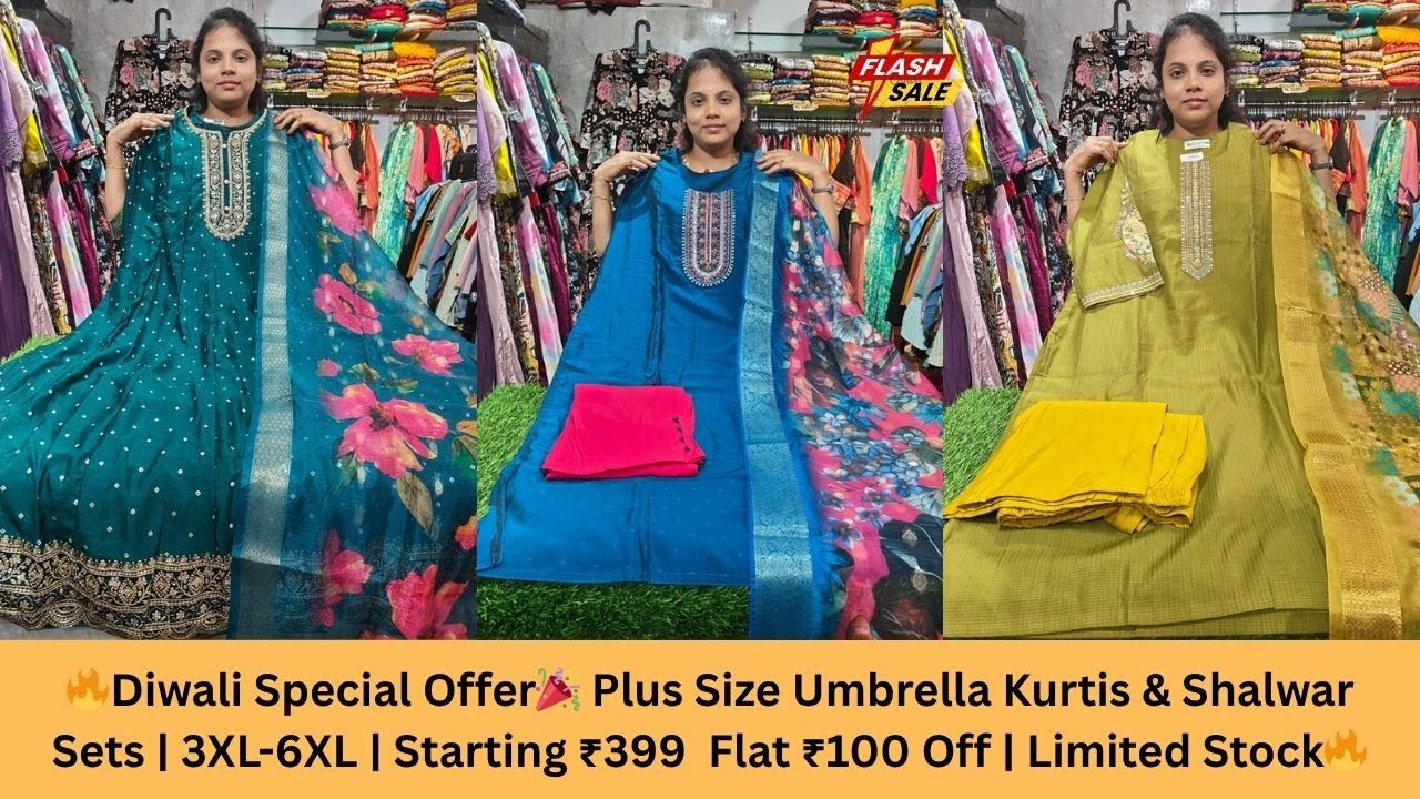 ✨Diwali Special Offer🎉 Plus Size Umbrella Kurtis & Shalwar Sets | 3XL-6XL | Starting from ₹399